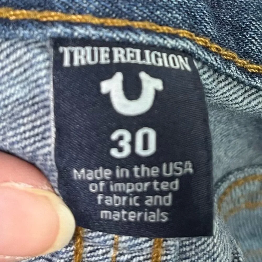 True Religion Men’s Straight Distressed Jeans – Size 30, Made in USA